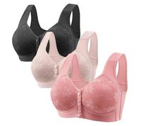 Lot de 3 soutiens-gorge à fermeture avant grande taille, soutien-gorge à armatures en dentelle pour femmes âgées avec bouton sur le devant, sous-vêtements de soutien sans fil, soutien-gorge push-up
