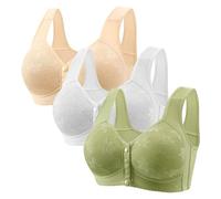 Lot de 3 soutiens-gorge à fermeture avant pour femme - Grande taille - Soutien-gorge pour femme âgée avec poitrine affaissée - Soutien-gorge confortable sans armatures - Soutien complet
