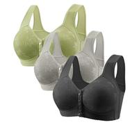 Lot de 3 soutiens-gorge à fermeture avant pour femme - Grande taille - Soutien-gorge pour femme âgée avec poitrine affaissée - Soutien-gorge confortable sans armatures - Soutien complet