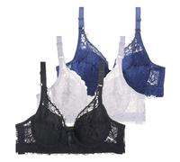 Lot de 3 soutiens-gorge avec armatures pour femmes, ensemble de soutien-gorge Push Up, Bustier Sexy, soutien-gorge de sport, d'entraînement Soutien-gorge Sans Armature Dentelle (#B-Black, 95C)