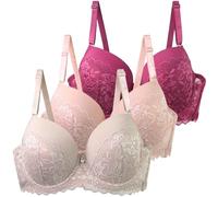 Lot de 3 Soutiens Gorge Classiques Femme Grande Taille Soutien gorgé Dentelle Soutien Gorge Push Up Fin Armature Support Haut Anti Brassière Ptose Confort Quotidien Brassiere Lingerie de Nuit Pour
