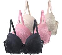 Lot de 3 Soutiens Gorge Classiques Femme Grande Taille Soutien gorgé Dentelle Soutien Gorge Push Up Fin Armature Support Haut Anti Brassière Ptose Confort Quotidien Brassiere Lingerie de Nuit Pour