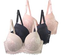 Lot de 3 Soutiens Gorge Classiques Femme Grande Taille Soutien gorgé Dentelle Soutien Gorge Push Up Fin Armature Support Haut Anti Brassière Ptose Confort Quotidien Brassiere Lingerie de Nuit Pour