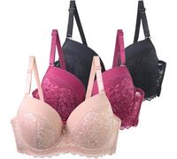 Lot de 3 Soutiens Gorge Classiques Femme Grande Taille Soutien gorgé Dentelle Soutien Gorge Push Up Fin Armature Support Haut Anti Brassière Ptose Confort Quotidien Brassiere Lingerie de Nuit Pour