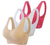 Lot de 3 soutiens-gorge corset, soutien-gorge sans fil avec boucle frontale en dentelle pour femme, fermoir latéral, soutien-gorge gainant confortable, kaki, L