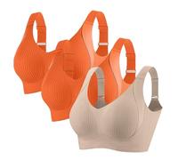 Lot de 3 soutiens-gorge côtelés réglables sans fil pour femme - Solide à quatre boutonnages réglables, kaki, XXL