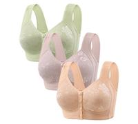 Lot de 3 soutiens-gorge de sport à fort impact pour femme avec boucle ouverte sur le devant, soutien supérieur, sans anneau, soutien-gorge de beauté, dos moyen, grande taille, gilet fin, soutien-gorge