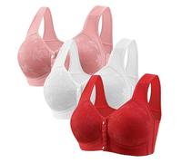 Lot de 3 soutiens-gorge de sport pour femme - Grande taille - Fermeture avant - Sans armatures - Couverture complète - En dentelle - Brassières confortables, douces et respirantes, #10 Rose, XXL