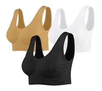 Lot de 3 soutiens-gorge de sport super confortables pour femme avec coussinets amovibles, soutien-gorge de yoga à soutien élevé, respirant, confortable au quotidien, Noir-blanc-beige, 3XL