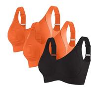 Lot de 3 soutiens-gorge push-up sans armatures pour femme - Sans armatures - Soutien doux - Couverture complète - Soutien-gorge plongeant côtelé confortable - Sensation zéro - Avec rembourrage