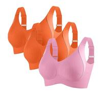 Lot de 3 soutiens-gorge push-up sans armatures pour femme - Sans armatures - Soutien doux - Couverture complète - Soutien-gorge plongeant côtelé confortable - Sensation zéro - Avec rembourrage
