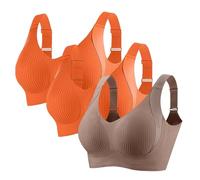 Lot de 3 soutiens-gorge push-up sans armatures pour femme - Sans armatures - Soutien doux - Couverture complète - Soutien-gorge plongeant côtelé confortable - Sensation zéro - Avec rembourrage
