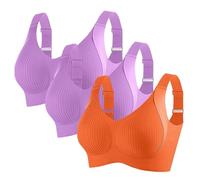 Lot de 3 soutiens-gorge push-up sans armatures pour femme - Sans armatures - Soutien doux - Couverture complète - Soutien-gorge plongeant côtelé confortable - Sensation zéro - Avec rembourrage
