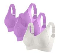 Lot de 3 soutiens-gorge push-up sans armatures pour femme - Sans armatures - Soutien doux - Couverture complète - Soutien-gorge plongeant côtelé confortable - Sensation zéro - Avec rembourrage