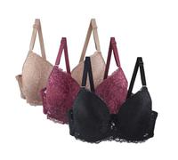 Lot de 3 soutiens-gorge sexy push-up en dentelle pour femme - Soutien-gorge push-up réglable élégant et confortable - Sous-vêtements respirants et doux pour le quotidien, bleu, 110D