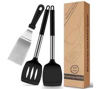 Lot de 3 spatules en silicone avec spatules en acier inoxydable - Sans BPA - Résistantes à la chaleur - Passent au lave-vaisselle - Ustensiles de cuisine pour rôtir, griller et cuisiner