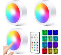 Lot de 3 spots LED RVB à piles avec télécommande, éclairage d'armoire, éclairage d'armoire, d'étagère, éclairage de vitrine, pour chambre à coucher, armoire
