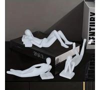 Lot de 3 statues blanches décoratives - Statue de penseur allongée - Figurines de femme - Décoration d'intérieur moderne abstraite assise et figurines en résine pour salon, bibliothèque, table basse,