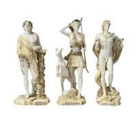 Lot de 3 statues de dieux grecs romains Dionysos Artémis Apollo moulé en albâtre