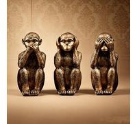 Lot de 3 statues de singes de la sagesse - Écoutez, voyez, ne parlez pas du mal - Décoration d'intérieur et cadeau en bronze