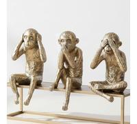 Lot de 3 statues de singes de la sagesse - Figurines « See No Evil Hear No Evil Speak No Evil », décorations dorées de style bohème, décoration d'étagère en bronze antique pour salon, bureau, figurine