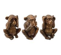 Lot de 3 Statuettes Déco ""Singe Sagesse"" 17cm Or