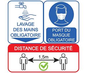 Lot de 3 stickers covid-19 mesures sanitaires à respecter - 60X60CM