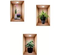 lot de 3 stickers muraux 3D, décoration, tatouage mural avec plantes d'intérieur Plantes vertes, fleurs - VASUART