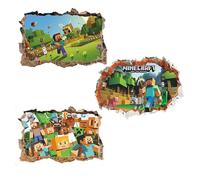 Lot de 3 stickers muraux Minecraft 3D Smash amovibles en vinyle pour decoration de fenetre et arriere-plan TV