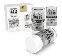 Lot de 3 Sticks Déodorant de 60gr - Pierre d'Alun - 100% naturel - Sans paraben ni chlorhydrate d'aluminium/Efficace contre les coupures du rasage - BARBER TOOLS -
