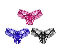 Lot de 3 String Perles pour Femme Culotte Ouvert en Dentelle String Sexy Slips Lingerie Confortable pour Cadeau Saint-Valentin Fête