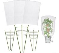 Lot de 3 structures de support pour tomates avec filet de jardin et corde fixe pour grimper les légumes, les fleurs et les cultures de vigne