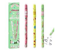 Lot de 3 stylos à encre gel effaçables - Lapin de Pâques - Motif animal mignon - Les erreurs disparaissent - Encre gel pour filles et garçons - Fournitures scolaires pour écrire, colorier et dessiner