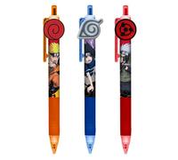 Lot de 3 stylos bille - NARUTO - Naruto, Sasuke, Kakashi - Licence officielle - Motif manga - 16 x 8 x 2 cm