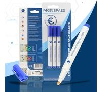 Lot de 3 stylos détecteur de faux billets spécial Euro - Tout nouveau modèle dédié à l'euro pour encore plus d'efficacité. Détection faux billets de banque - Marque Française