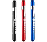 Lot de 3 Stylos Lampe Infirmiere, Lampe Torche LED avec Clip de Poche, Jauge de Pupille et Règle Intégrée, Stylo Lampe Opticien Réutilisable, Lampe Stylo Infirmière Mobile, Noir Rouge Bleu