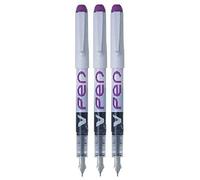 Lot de 3 stylos plume à encre liquide jetable de marque V Pen SVPN-4 W distribué par Pilot, stylo à pointe moyenne - Violet