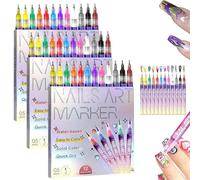 Lot de 3 stylos pour nail art - 12 couleurs - Marqueurs pour ongles en gel - Crayon à vernis 3D - Séchage rapide - Étanche - Pour la maison et le salon