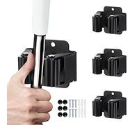 Lot de 3 supports de balai et serpillère, support robuste pour outils de jardin, râteau et pelle en acier inoxydable, fixation murale, vis et autocollant, noir mat