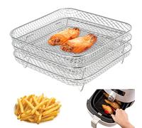 Lot de 3 supports de friteuse à air carrés empilables de 20,3 cm, support de déshydrateur en acier inoxydable, accessoires pour friteuse à air comprimé Cosori, Instant Vortex, Nuwave, Ninja Foodi