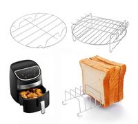 Lot de 3 supports de friteuse à air comprimé de 15,2 cm - Multifonction - Double couche avec brochettes - Grille de cuisson ronde - Convient à la plupart des friteuses à air de 2,5 l ou plus