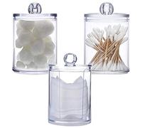 Lot de 3 supports de maquillage en acrylique transparent pour boules de coton, coton-tige et coton-tige pour salle de bain, pot de rangement de maquillage, rangement pour boules de coton