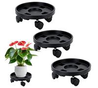 Lot de 3 supports de pot de fleurs ronds en plastique de 30 cm - Charge maximale : 50 kg - Avec roulettes universelles - Soucoupe pour plantes d'intérieur et d'extérieur - Noir