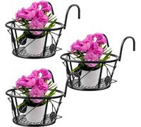 Lot de 3 Supports de Pots en Métal - Étagère à Fleurs Suspendue Avec Crochets - Rampe Pour Jardin, Balcon, Clôture, Intérieur et Extérieur