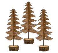 Lot de 3 supports de sapin de Noël en papier avec pied en bois - 32 cm - Décoration de table - Sapin de Noël à poser - Présentoir décoratif pour Noël, l'avent, l'hiver - Décoration de fenêtre