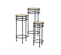 Outsunny Support pour pots de fleurs – Lot de 3 – plateaux aspect rotin – métal doré et noir