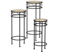 Outsunny Lot de 3 supports pot de fleurs supports pour plantes ronds étagère à fleurs portes plantes empilables - plateaux aspect rotin - en métal doré et noir