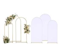 Lot de 3 supports pour arche de mariage - Supports en métal doré de 2,8 m/1,5 m/1,5 m + housses en élasthanne blanc pour toile de fond de fête