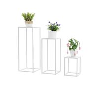 Lot de 3 supports pour plantes fleurs empilables - usage intérieur extérieur - métal époxy blanc
