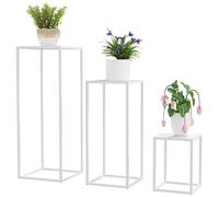 Lot de 3 supports pour plantes - Outsunny - carré en métal empilable intérieur et extérieur - pour jardin, balcon, maison - blanc